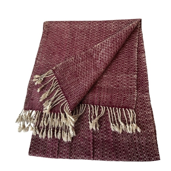 Artisans Angkor Pink and Cream Woven Scarf with Fringe - Picture 4 of 6